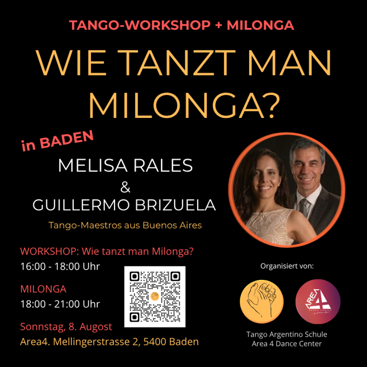 Tango und Milonga Workshop Baden mit Melisa Rales und Guillermo Brizuela im Area4